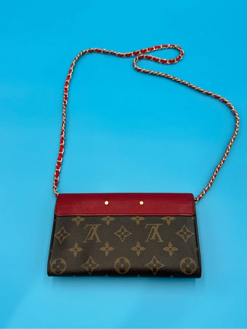 Louis Vuitton Monogram Pallas Wallet Crossbody Red Leather + Chain